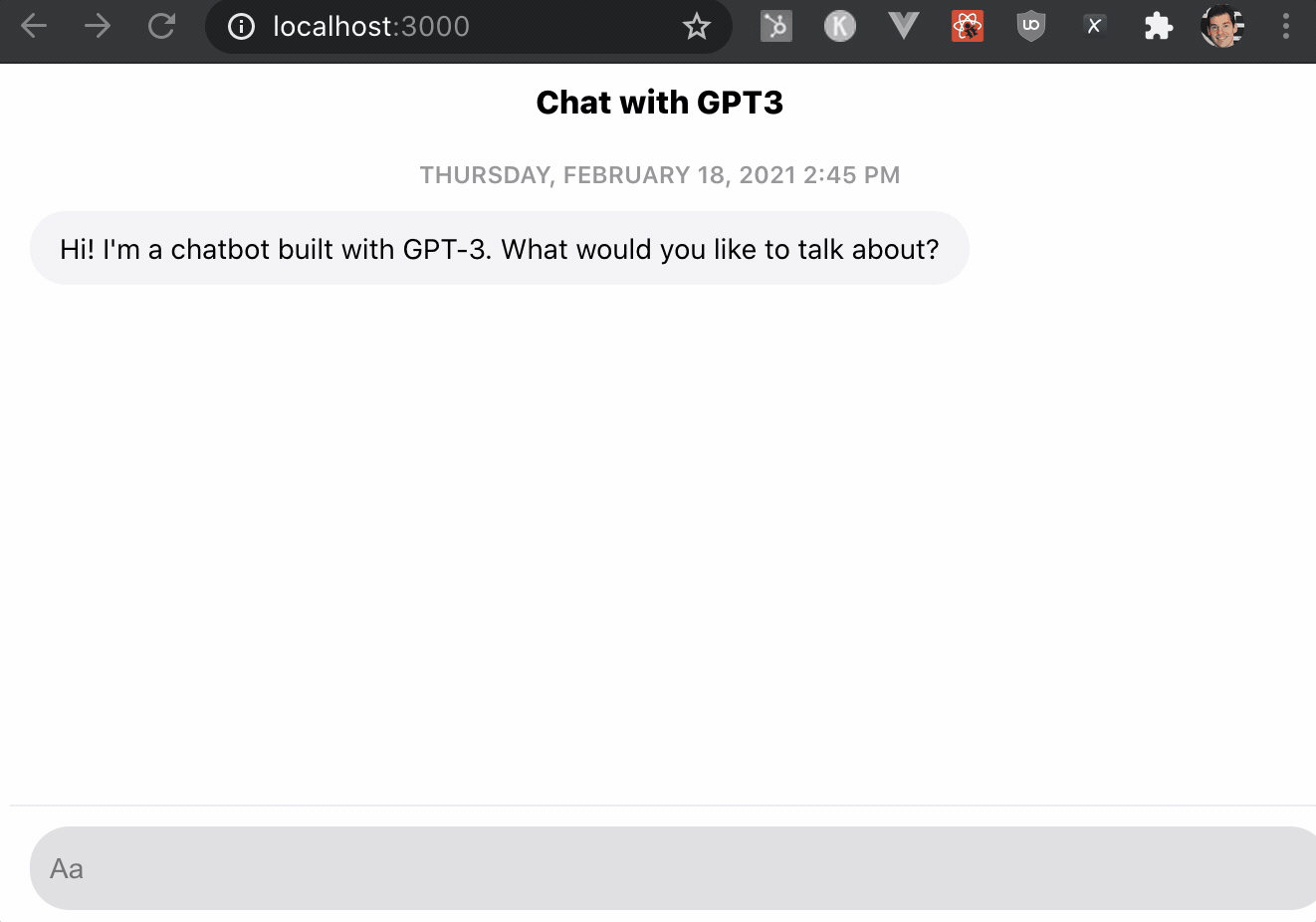 GIF of a chat app built with GPT-3